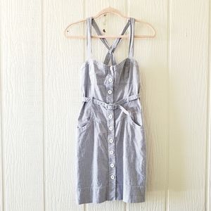 GUESS Striped Belted Fitted Stretchy Button Down Cotton Sundress sz 9